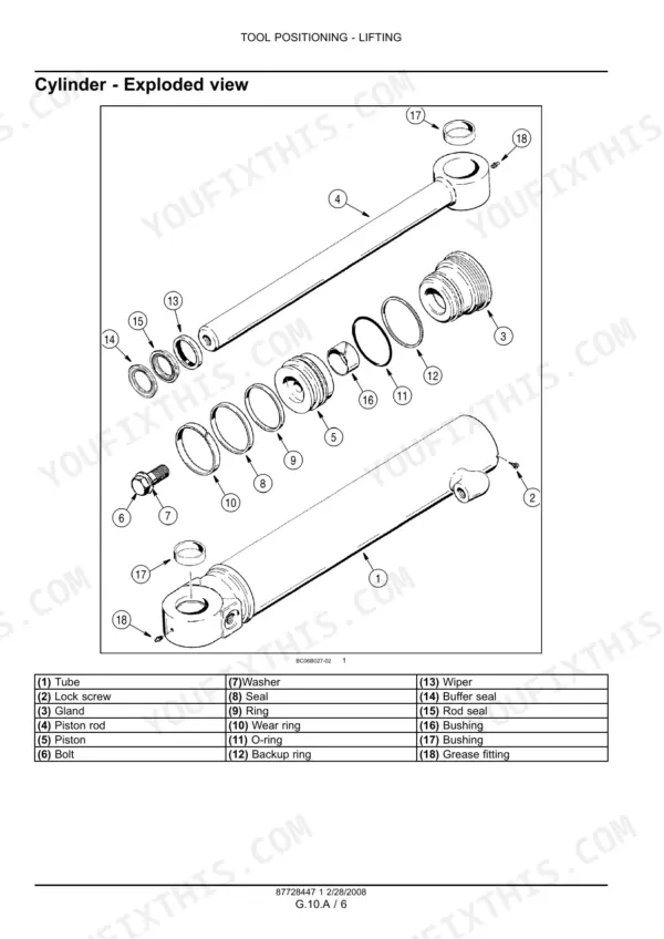 New_Holland_D85B_D95B_Tier_3_Crawler_Dozer_Repair_Manual_87728447NA.pdf-blade-lift-tilt-and-angle-1367-1.webp New Holland D85B and D95B crawler dozer lift cylinder exploded view