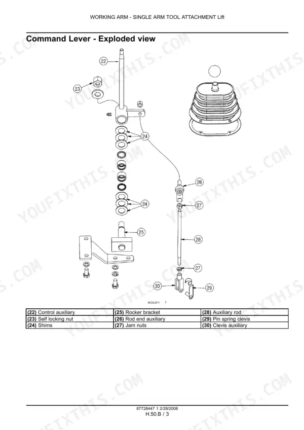 New Holland D85B and D95B crawler dozer command lever exploded view