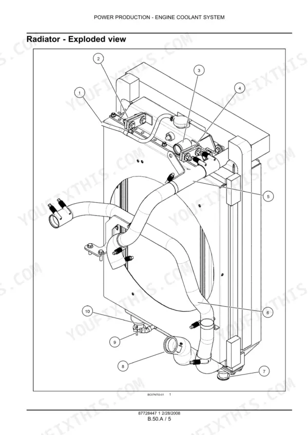 New Holland D85B and D95B crawler dozer radiator exploded view