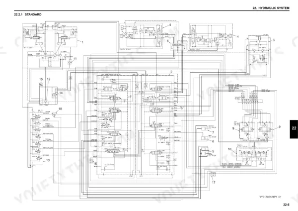 New Holland E160C Blade Runner excavator hydraulic circuit schematic with pump, valves, motors and cylinders