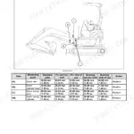 New Holland E17C mini excavator side view of mini excavator with lettered pin points and service limits table