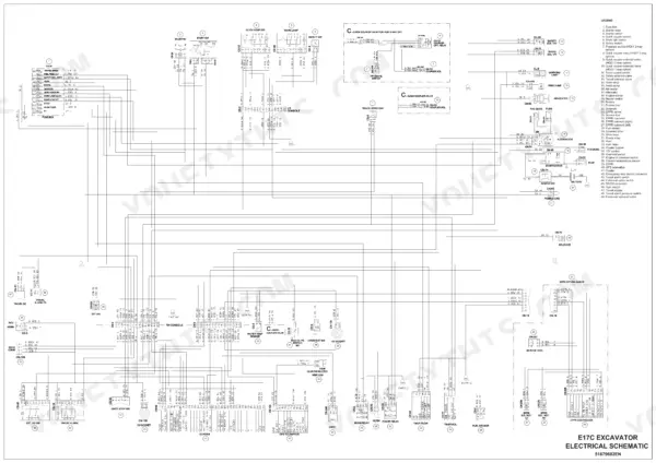 New Holland E17C mini excavator large wiring schematic with numbered components and legend