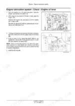 New_Holland_E26C_Service_Manual_Mini_Excavator_51605673.pdf-engine-lubrication-and-cooling-186-1.webp New Holland E26C mini excavator engine oil dipstick and fill plug locations with numbered photos and level mark detail
