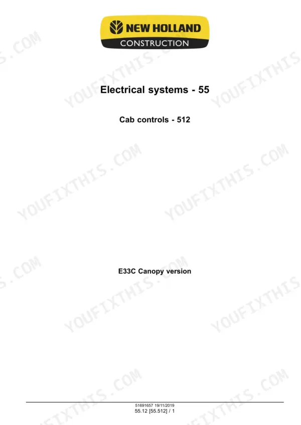 New Holland E33C mini excavator cab controls section title page