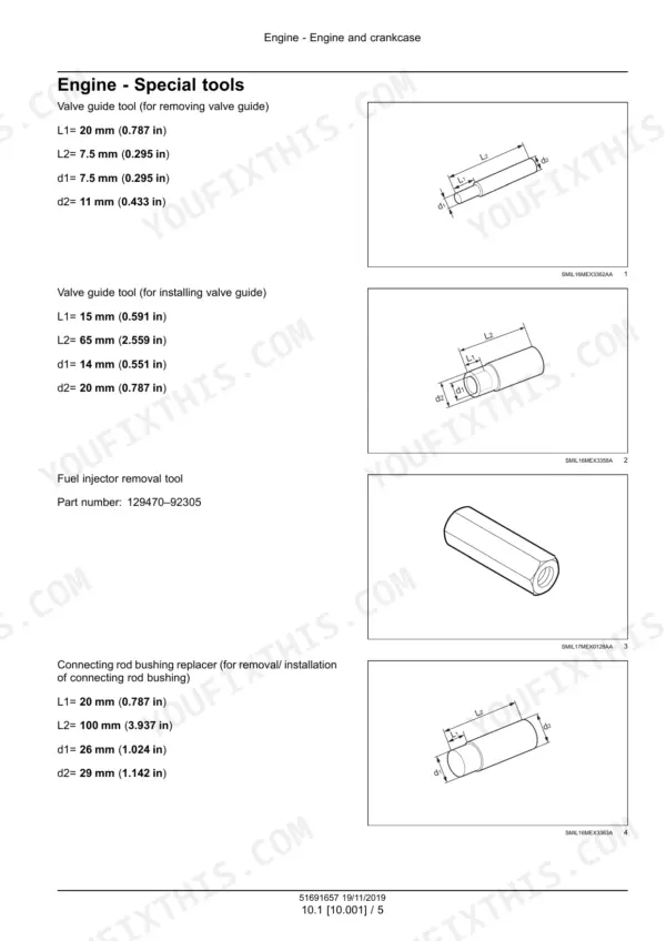 New Holland E33C mini excavator engine special tools