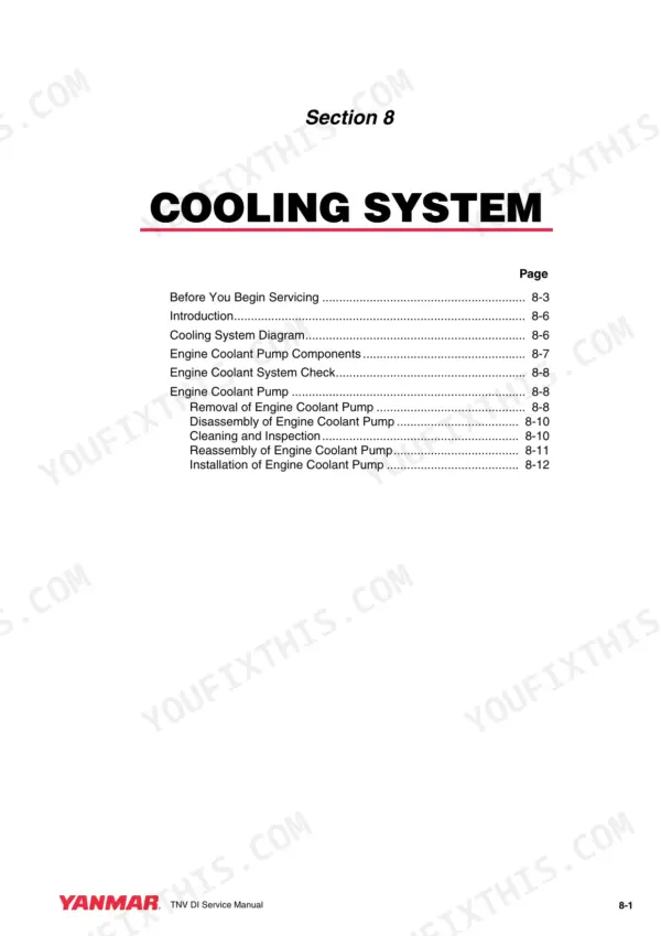New Holland E55Bx compact excavator Yanmar TNV engine cooling system section contents
