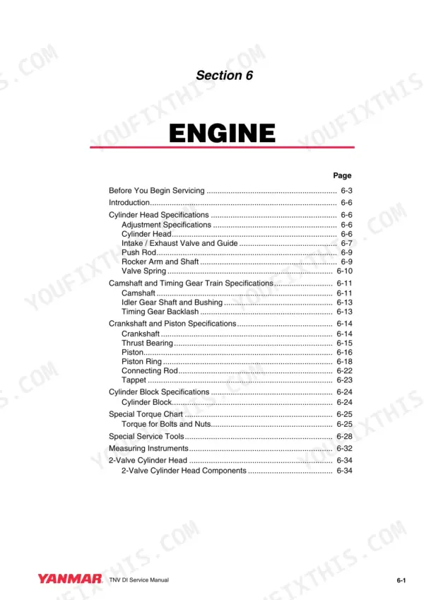New Holland E55Bx compact excavator Yanmar TNV engine section contents