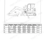 New Holland E60C mini excavator boom pivot pin and bushing service limits table with excavator side view