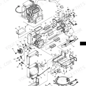 New Holland EH215 crawler excavator Exploded parts diagram of the air-conditioner unit with numbered housing, evaporator and ducts