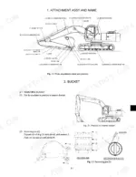 New_Holland_EH215_Crawler_Excavator_Service_Manual_6-75780NA.pdf-attachments-removal-and-cylinders-498-1.webp New Holland EH215 crawler excavator Attachment names diagram of boom, arm and bucket pins with bucket removal illustrations