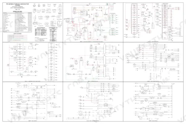 New Holland FR450-FR850 forage harvester electrical schematic poster with legend and multiple wiring diagram sheets