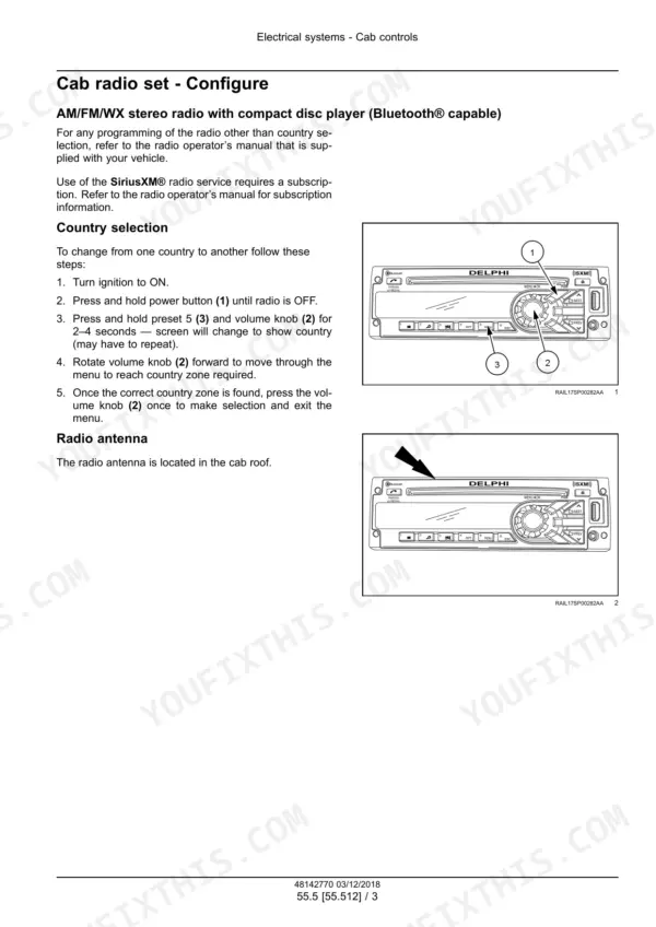 New Holland Guardian SP310F sprayer radio faceplate controls and antenna location