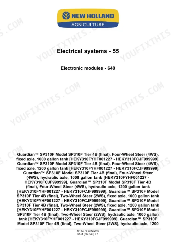 New Holland Guardian SP310F sprayer Electronic modules section title page
