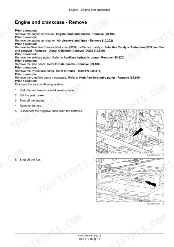 New Holland Guardian SP310F sprayer battery cable and fuel shutoff photos for engine removal