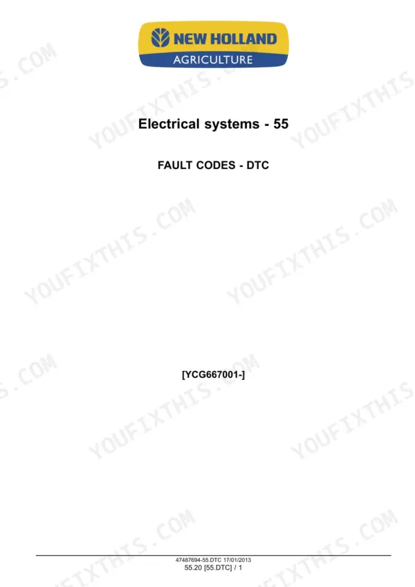 New Holland H8040 windrower Electrical systems section title page for fault codes (DTC) with the serial number range