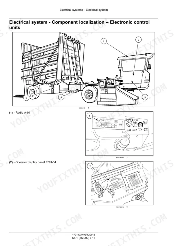 New Holland H9870, H9880 bale wagon electronic control units component location diagrams