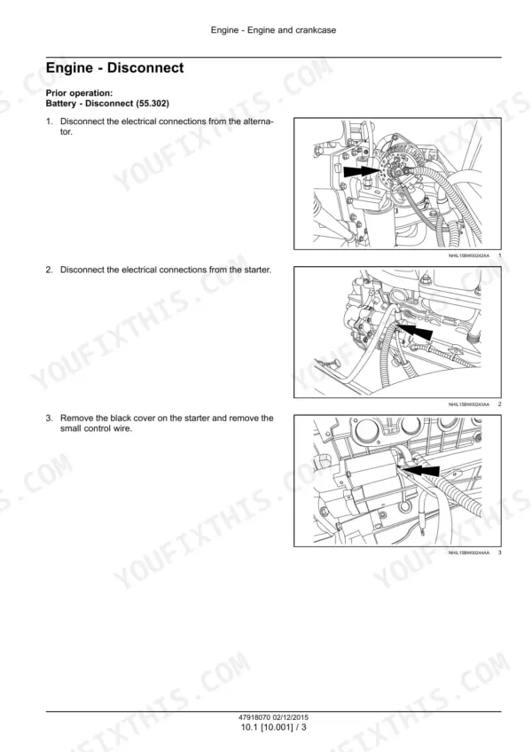 New Holland H9870, H9880 bale wagon engine disconnect procedure with electrical connections