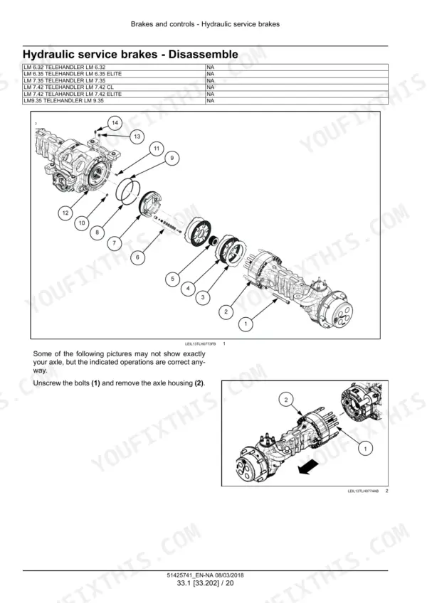New_Holland_LM6.32_LM6.35_LM7.35_LM7.42_LM7.42CL_LM9.35_Tier_4B_Final_Service_Manual_Telescopic_Handler_51425741.pdf-brakes-and-controls-513-1.webp New Holland LM6.32–LM9.35 telehandler hydraulic service brake disassembly steps