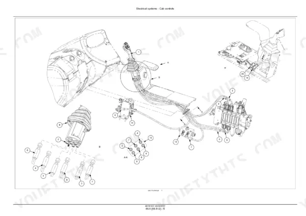 New Holland LM6.32, LM6.35, LM7.35, LM7.42, LM9.35 telescopic handler cab control joystick and hydraulic valve wiring harness diagram