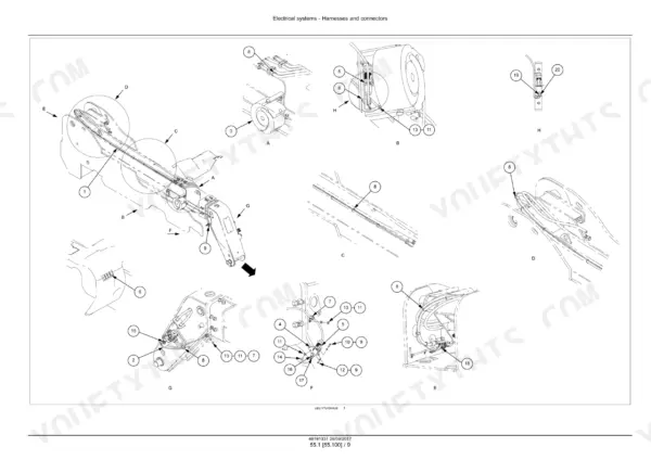 New Holland LM6.32, LM6.35, LM7.35, LM7.42, LM9.35 telescopic handler boom wiring harness routing diagrams with detail views