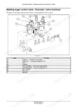 New_Holland_P2350_P3440_P3550_P4460_P4580_P4760_P4950_Service_Manual_Air_Cart_47827462.pdf-auger-and-auxiliary-fill-hydraulic-circuits-190.webp New Holland P2350, P3440, P3550, P4460, P4580, P4760, P4950 air cart auger control valve block with labeled solenoid connectors and function table