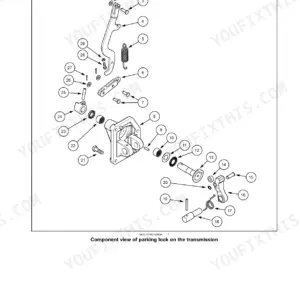 New Holland PowerStar 90-120 tractor exploded view of parking lock lever, spring and shaft on the transmission housing