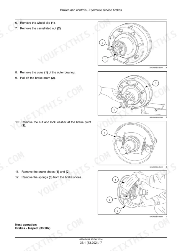New Holland Roll-Belt 150, 180 round baler hydraulic brake drum and brake shoe removal steps