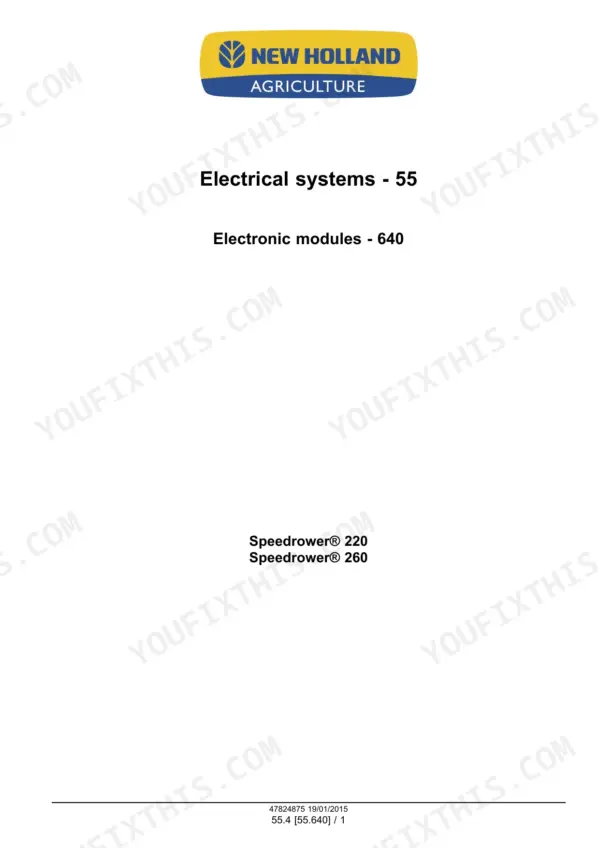 New Holland Speedrower 220, 260 windrower Electronic modules section title page