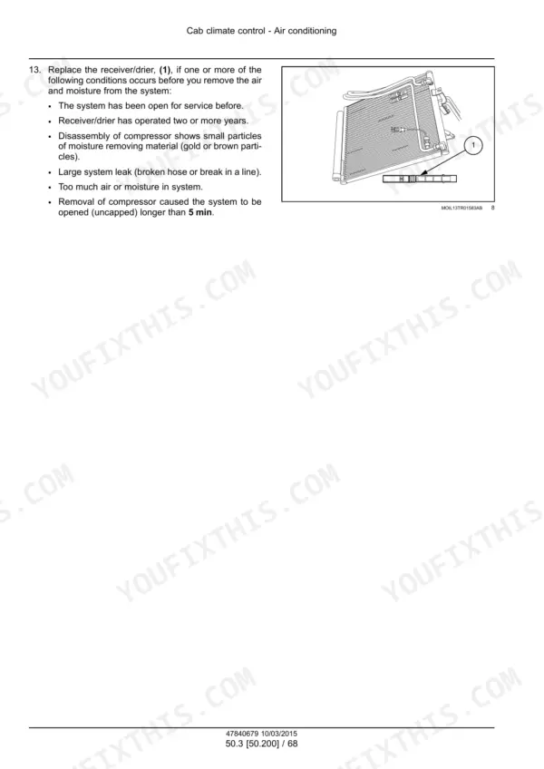 New Holland T4.85–T4.115 tractor air conditioning receiver-drier replacement