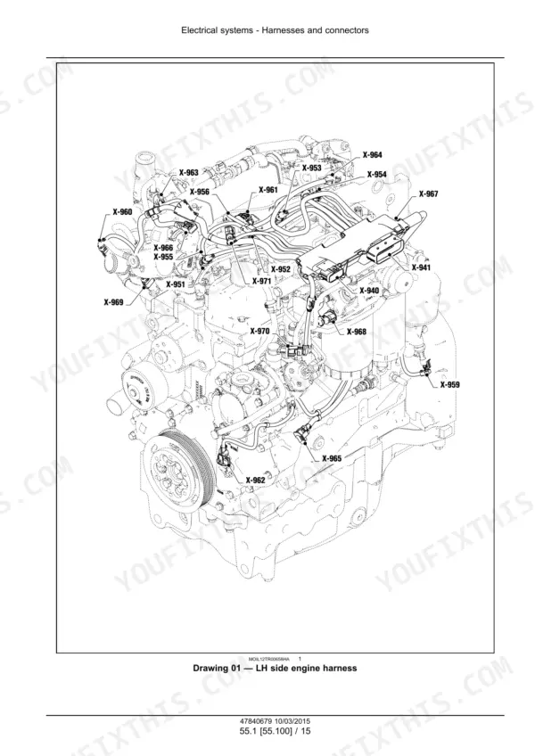New Holland T4.85–T4.115 tractor left-hand engine wiring harness drawing