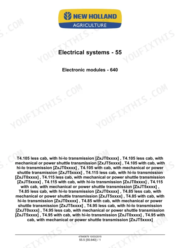 New Holland T4.85–T4.115 tractor electronic modules chapter