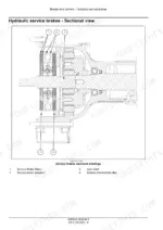 New_Holland_T4.90_T4.100_T4.110_T4.120_Service_Manual_Tractor_47878245.pdf-brakes-and-controls-863-1.webp New Holland T4.90-T4.120 tractor hydraulic brake sectional view with numbered discs, actuator and axle shaft