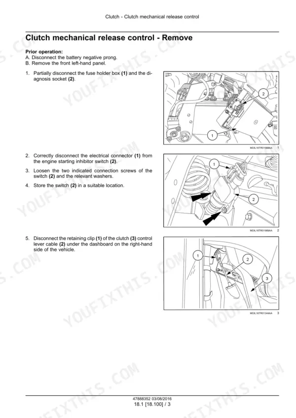 New Holland T4030V, T4040V tractor clutch mechanical release control removal procedure