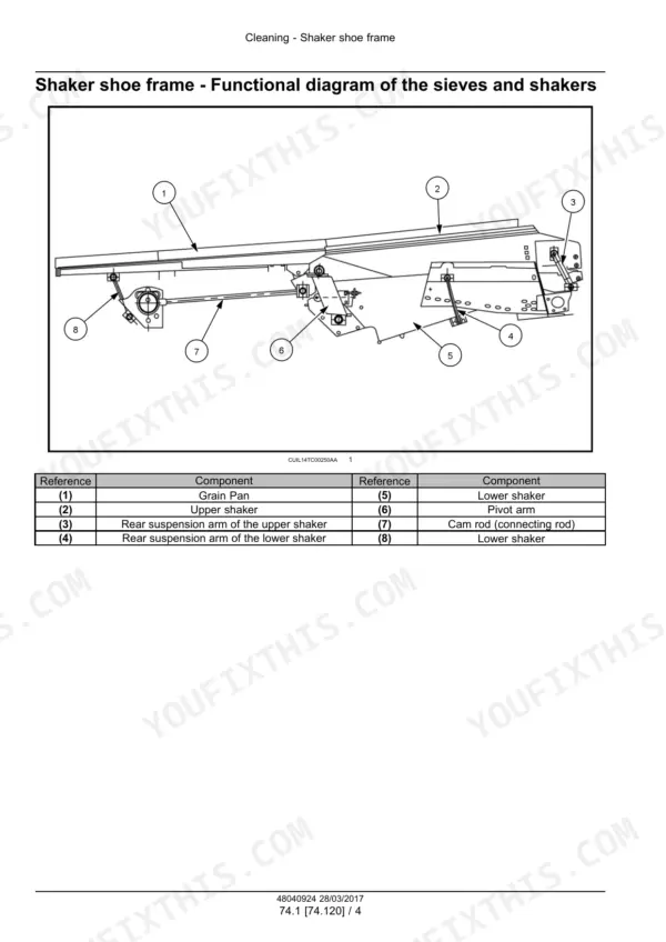 New Holland TC5090 combine clean grain elevator exploded view with numbered parts
