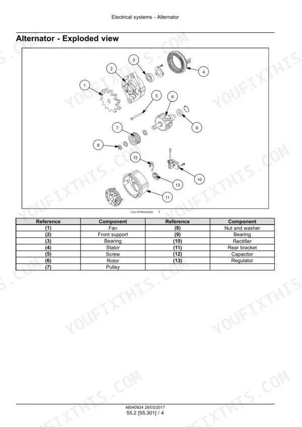 New Holland TC5090 combine shaker shoe frame functional diagram with component list