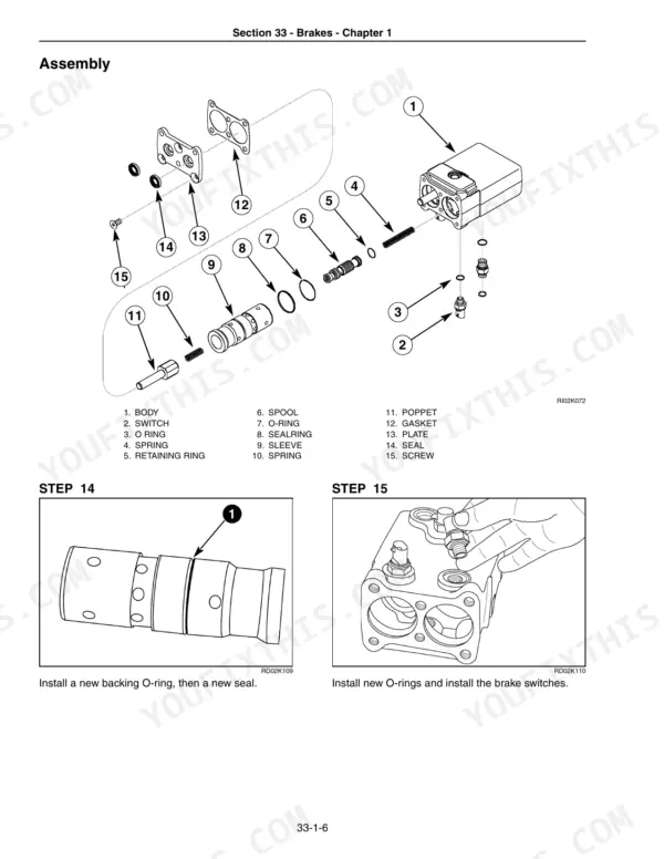 New Holland TG215-TG305 tractor brake valve assembly exploded view