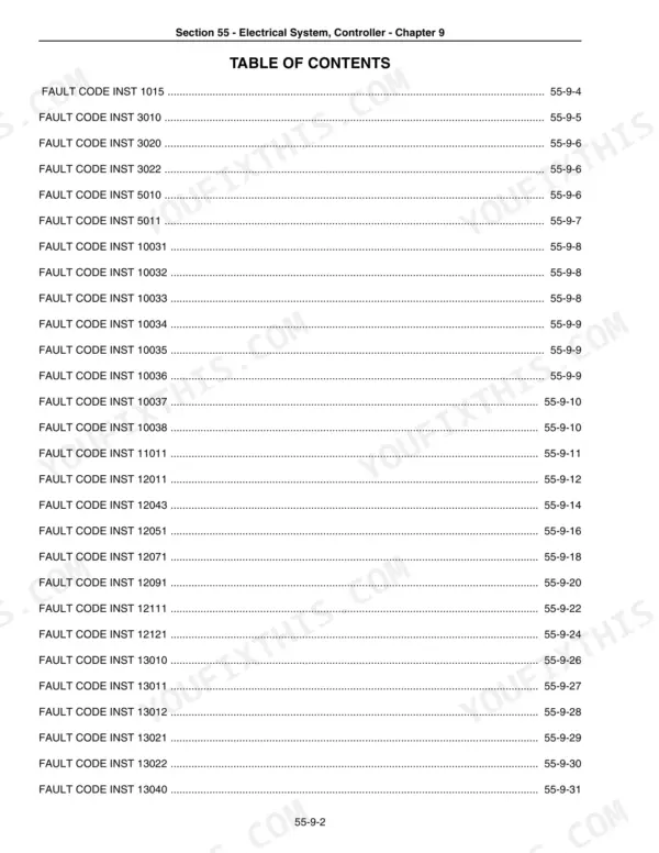 New Holland TG215-TG305 tractor instrumentation controller fault code contents page