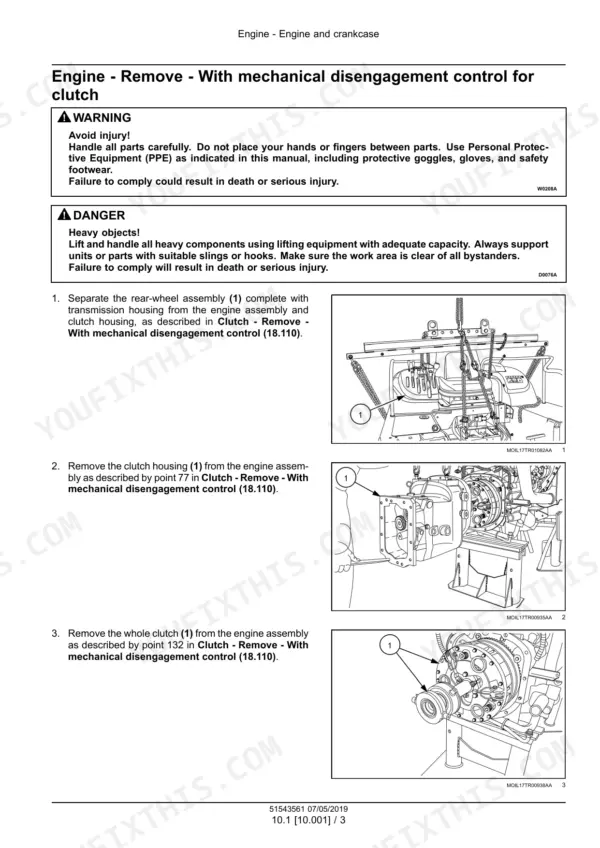 New Holland TK4.80 crawler tractor engine removal and clutch housing photos