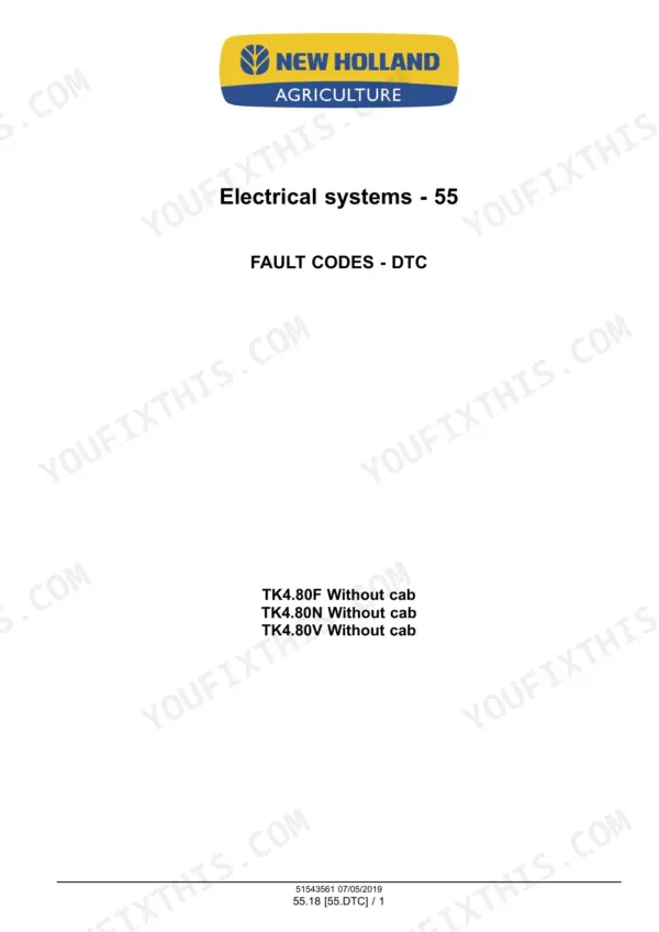 New Holland TK4.80 crawler tractor electrical fault codes section title page