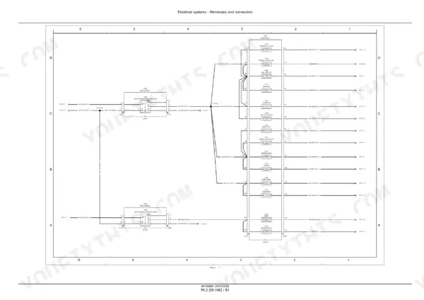 New Holland TL5.80, TL5.90, TL5.100 tractor wiring schematic of fuse module and relay module with labeled fuses and wire references