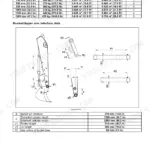 New Holland WE150B wheeled excavator bucket dimensions table with sizing diagrams of bucket, linkage and pins