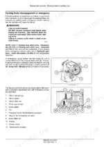 New_Holland_WE170B_WE190B_Service_Manual_Wheeled_Excavator_48005365.pdf-brakes-and-controls-327-1.webp New Holland WE170B, WE190B wheeled excavator parking brake emergency release warning, transmission photo and cutaway with numbered parts list