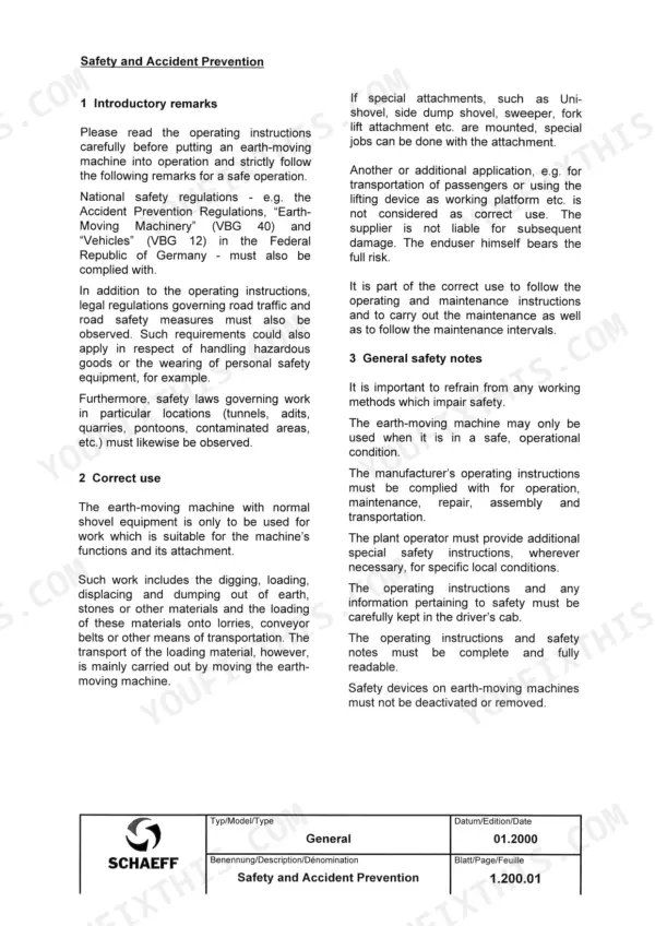 Terex Schaeff Safety and accident prevention introductory remarks