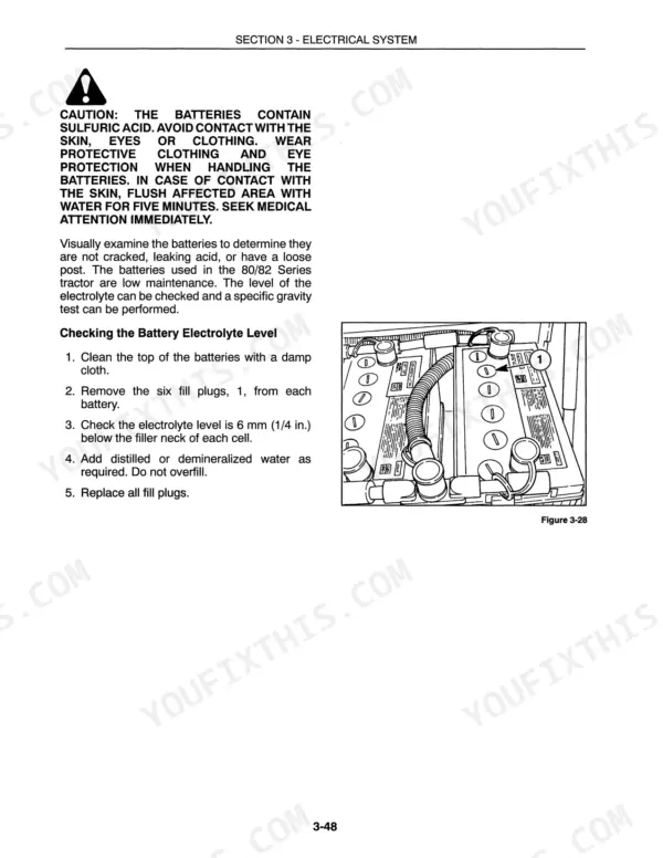 Versatile 80 and 82 Series battery handling caution and battery service