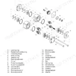 Atlas 5005 MI exploded view diagram of the steering and VST oil pressure pump with numbered parts list.
