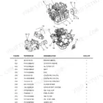 Ausa D 85-100-120 AHA-AHG engine exploded view parts diagram and reference table.