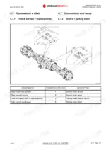 carraro-26-27m-26-32m-modular-axles-repair-manual-ca270292-hydraulic-41.webp Carraro 26.27M, 26.32M axle diagram showing service and parking brake connections, vents, and oil port identification table.