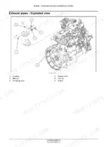case-1107ex-soil-compactor-service-manual-51478299-exploded-view-56.webp Case 1107EX exploded view diagram of engine exhaust pipes, silencer, U-clamp, and mounting hardware components.