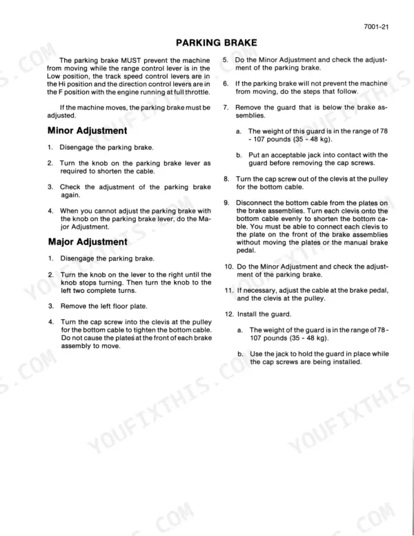 Case 1450B, 1455B parking brake service page, section 7001