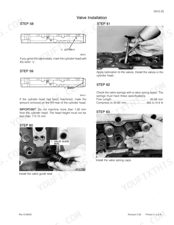 Case 6-830 engine valve installation procedure page